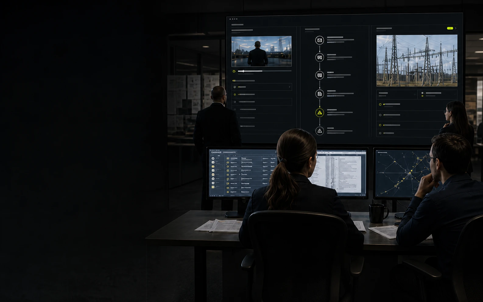 Analysts reviewing an evidence-backed narrative trace